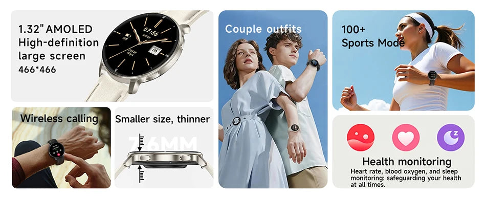 2026 New 1.32" AMOLED Smartwatch Man 466*466 Resolution Bluetooth Call LED Flashlight Fitness Tracker Smart Watch For Men Women