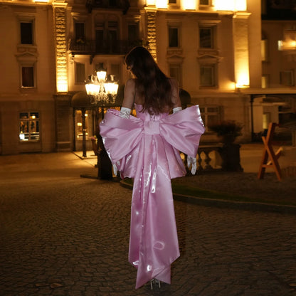 Shiny Short Pink Prom Dress Bow Back Spaghetti Strap Mini Party Dresses A-Line Satin Birthday Dress For Woman 2026 Customized