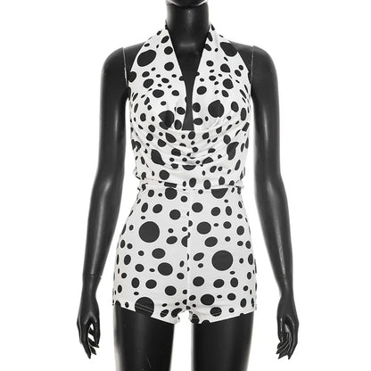 Sexy Polka Dot Romper Women Summer Sleeveless Crew Neck Backless  Bodycon Rompers Jumpsuit for Woman Playsuit