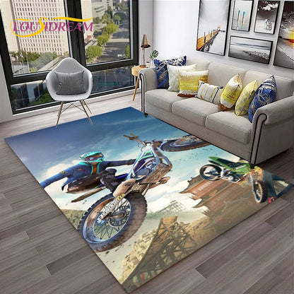 Racing Moto Off Road Motorcycle Carpet Rug for Home Living Room Bedroom Sofa Doormat Decor,Kid Play Area Rug Non-slip Floor Mat