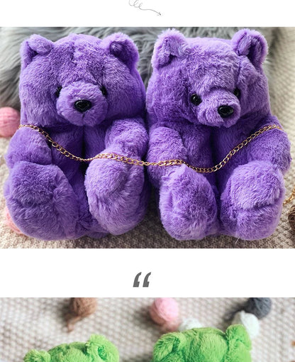 Cute Teddy Bear Plush Winter Slippers, Wrapped Heel Funny Indoor Floor Shoes, Women Gift, Warm Soft Cartoon Fluffy Animal Slippe