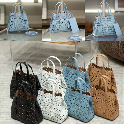 Brand Designer Luxury High Quality Mini Cowhide Shoulder Handbags 2025 Hollow Fashion Large Capacity Genuine Leather Bucket Bag