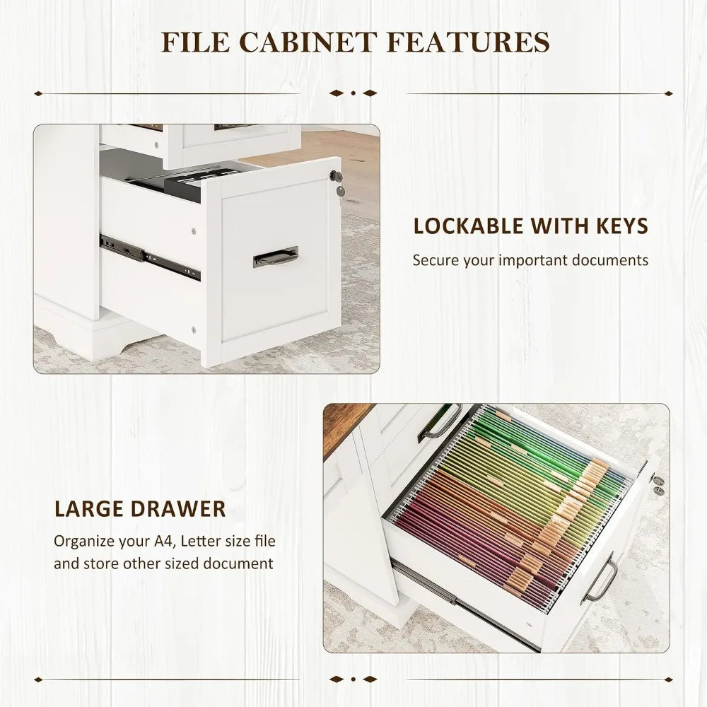 Whalefall 55'' Farmhouse Desk Home Office with Drawers, White
