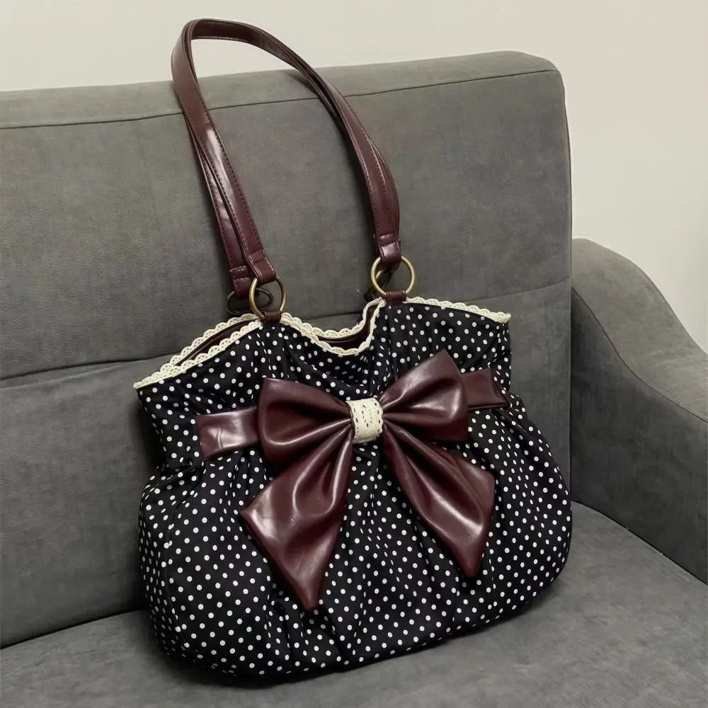 Trendy Vintage Women's Bow Handbag Y2k Casual Chic Lady Shoulder Bags All Match Aesthetic Dot Ins Underarm Bag Streetwear