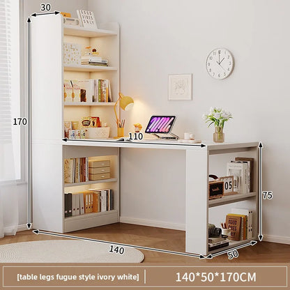 Multi-functional Computer desk Cream wind bookshelf integrated bedroom study table white corner desk