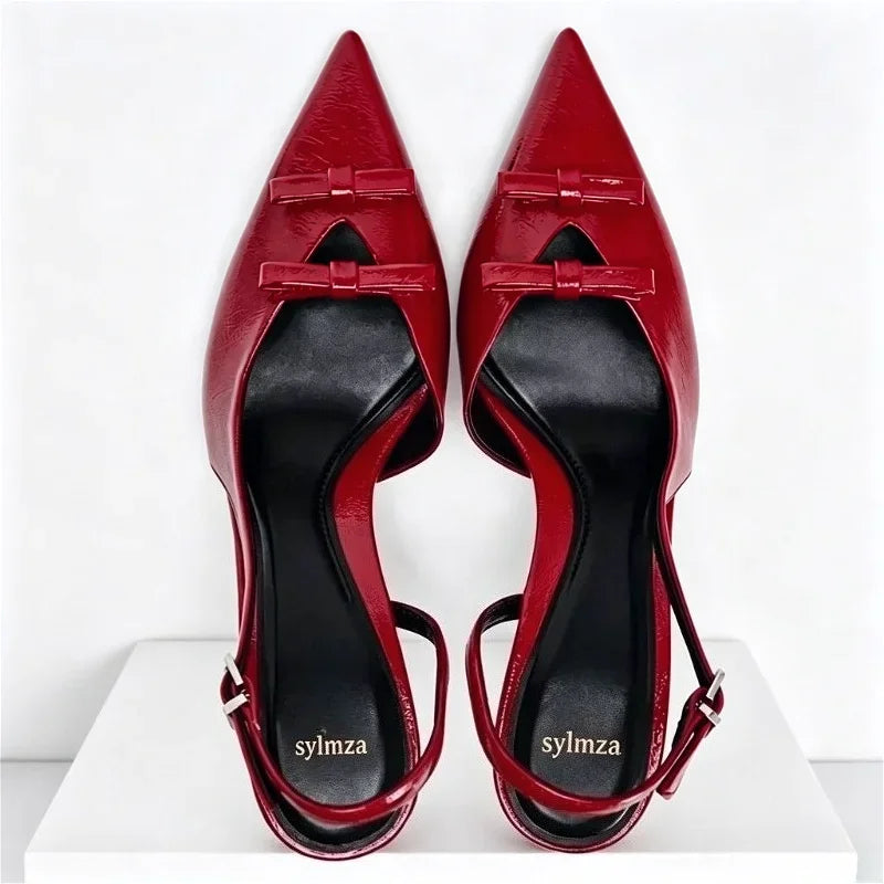 Women's Sandals Luxury Brand Designer Pointed Toe High Heel Sandals Women Sexy Red Elegant Bow Party Dress Shoes Women's Shoes