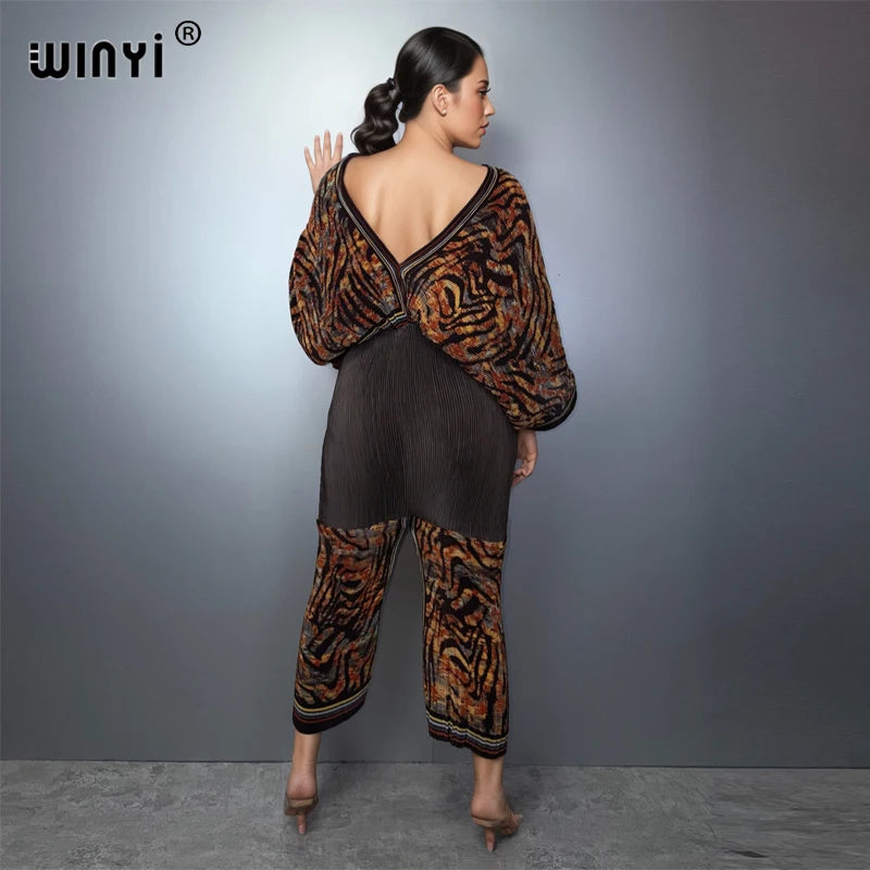 WINYI Women's Slim Fit Pleated women's jumpsuits and rompers Abaya Dubai Style Luxury Party Wear Muslim Beach Holiday Fashion