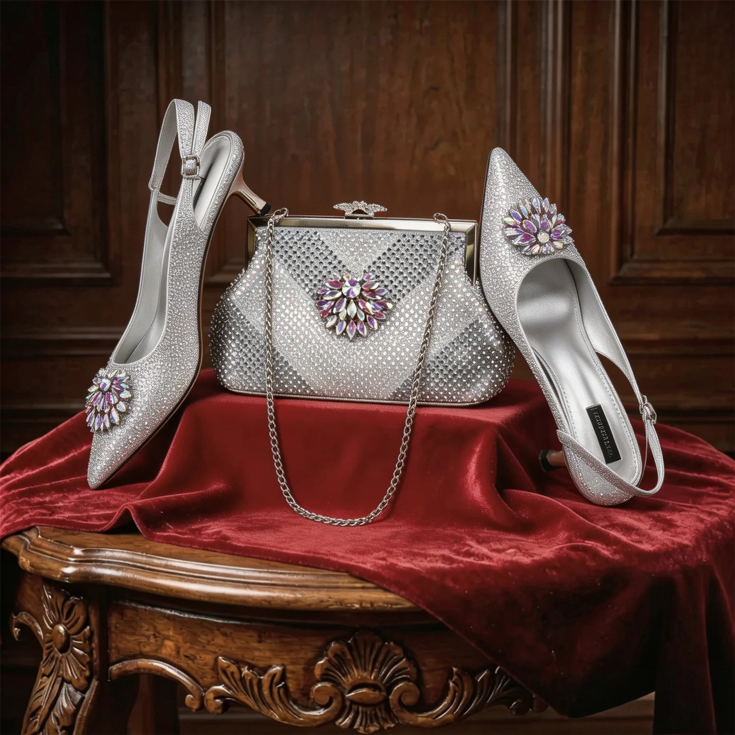Italian Design Rhinestone-encrusted Ladies Party Shoes And Special Bag Women High Heels Wedding Dual Purpose Bag