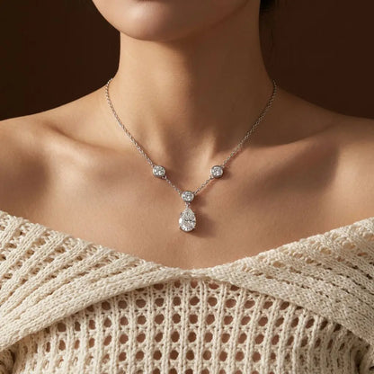 EWYA Floral Cluster Scatter Station Moissanite Necklace S925 Silver V‑Curve Smile Stackable Collarbone Neck Chain Women Gift