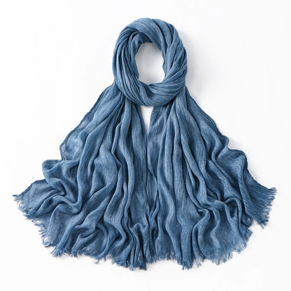 Fashion Crinkle Cotton Royan Hijab Scarf for Muslim Women Islamic Long Soft Shawls Wraps Short Tassel Bufanda Accessories