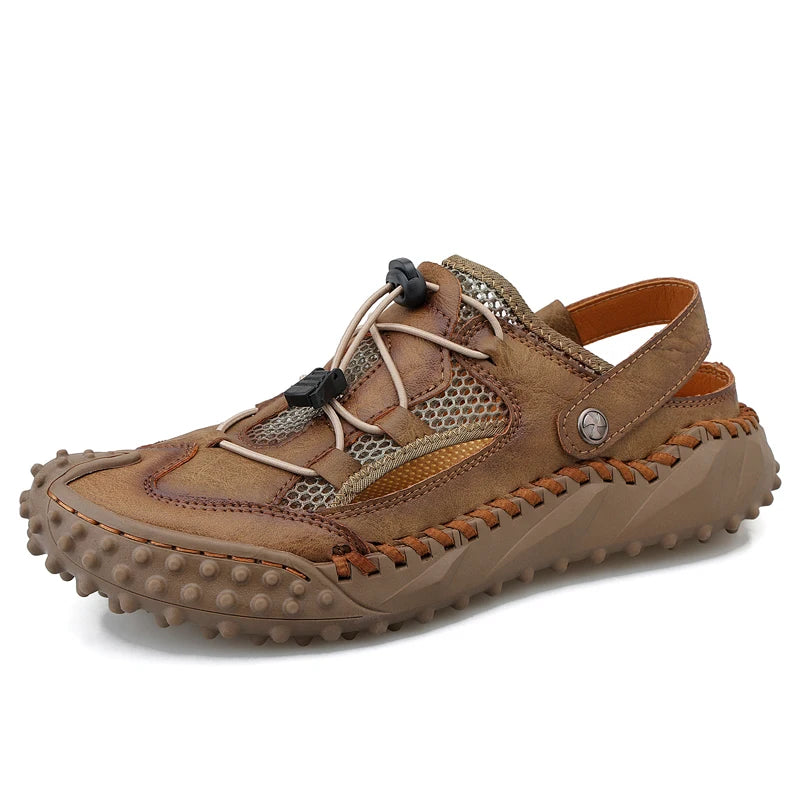 Mens Sandals Summer Outdoor Casual Mesh Hollow Walk Fishing Wading Shoes Lightweight Non Slip Hand Sewn Beach Slippers Man