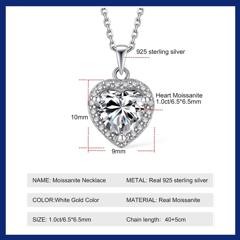 1CT Heart Cut Moissanite Necklace for Women Dainty 18k Gold Plated 925 Sterling Silver Neck Chain Pendant with GRA Certificate