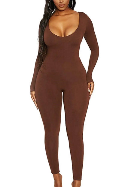 Spring and Summer New Women's Jumpsuit Long Sleeve Solid Color Skinny Jumpsuit Fashion Sports Fitness Jumpsuit Pullover