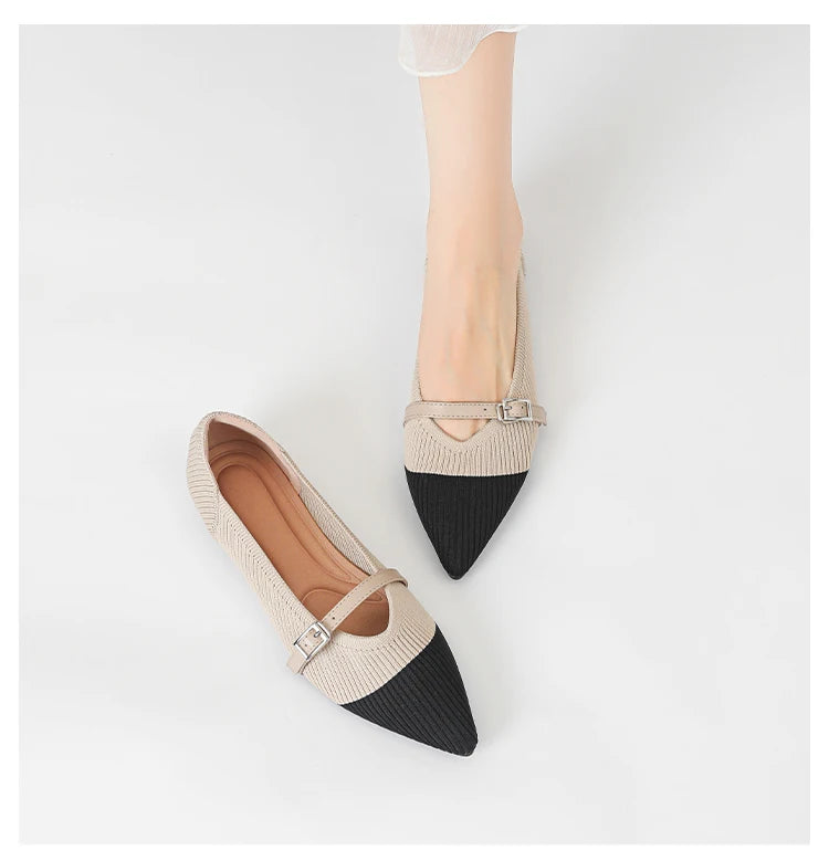 Women's flat shoes with pointed soft knitted sole breathable and comfortable shoes Spring and Autumn 2024 new model