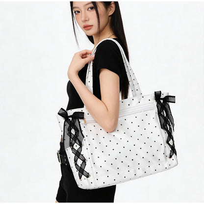Sweet College Style Ribbon Ita Bag Women Fashion Shoulder Bags Large Capacity Tote Bag For Daily Commuting Transparent Handbag