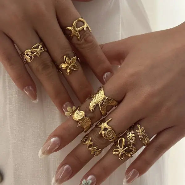 8Pcs/Set Vintage Pink Metal Flower Ring Set for Women Punk Elegant Baroque Pearl Knuckle Joint Ring Party Daily Wear Jewelry