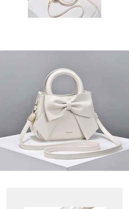 New Fashion Casual Handbags for Women Cute Bow Black White Blue PU Handbags Trendy Daily Shoulder Underarm Bags Bolsa Feminina