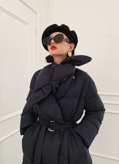 High end Ultra long White goose down Jacket For women Winter 2025 New Fashion Down Coat Female Thicken Parka Overcoat with belt
