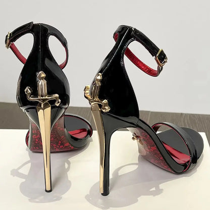 2026 Fashion Patent Leather High-Heeled Sandals for Women Luxury Designer Shoes with Fine Heel Sexy High Heels Elegant Zapatos