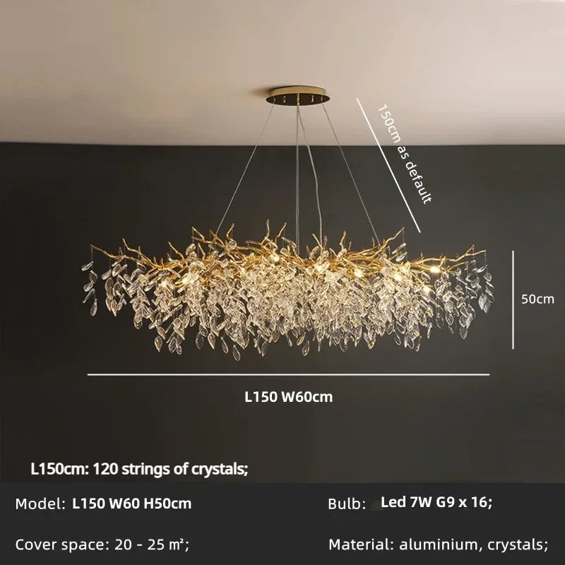 Modern Dining Room Branch Pendant Lights Lustre Crystal Led Hanging Lamp Post Luxury G9 Suspend Lamp Gold Droplight Fixtures