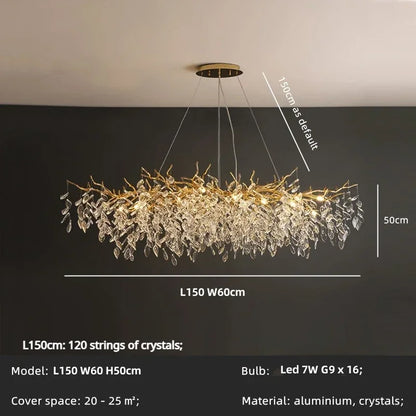 Modern Dining Room Branch Pendant Lights Lustre Crystal Led Hanging Lamp Post Luxury G9 Suspend Lamp Gold Droplight Fixtures