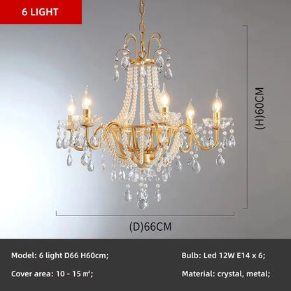 European Living Room Gold Candle E14 Chandelier Luxury Crystal Pearl Led Pendant Lights Villa Decor Led Suspend Lamp Luminarias
