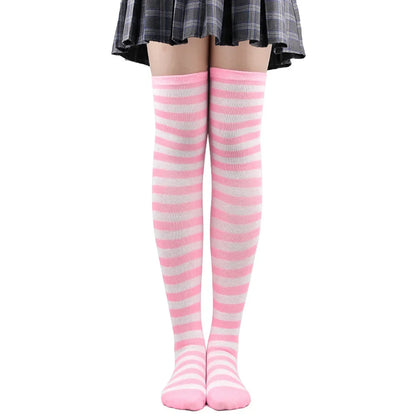 Thigh High Stockings Womens Striped Ladies Girls Black White Pink Long Over Above Knee Socks Femboy Cosplay Lolita Harajuku Y2k