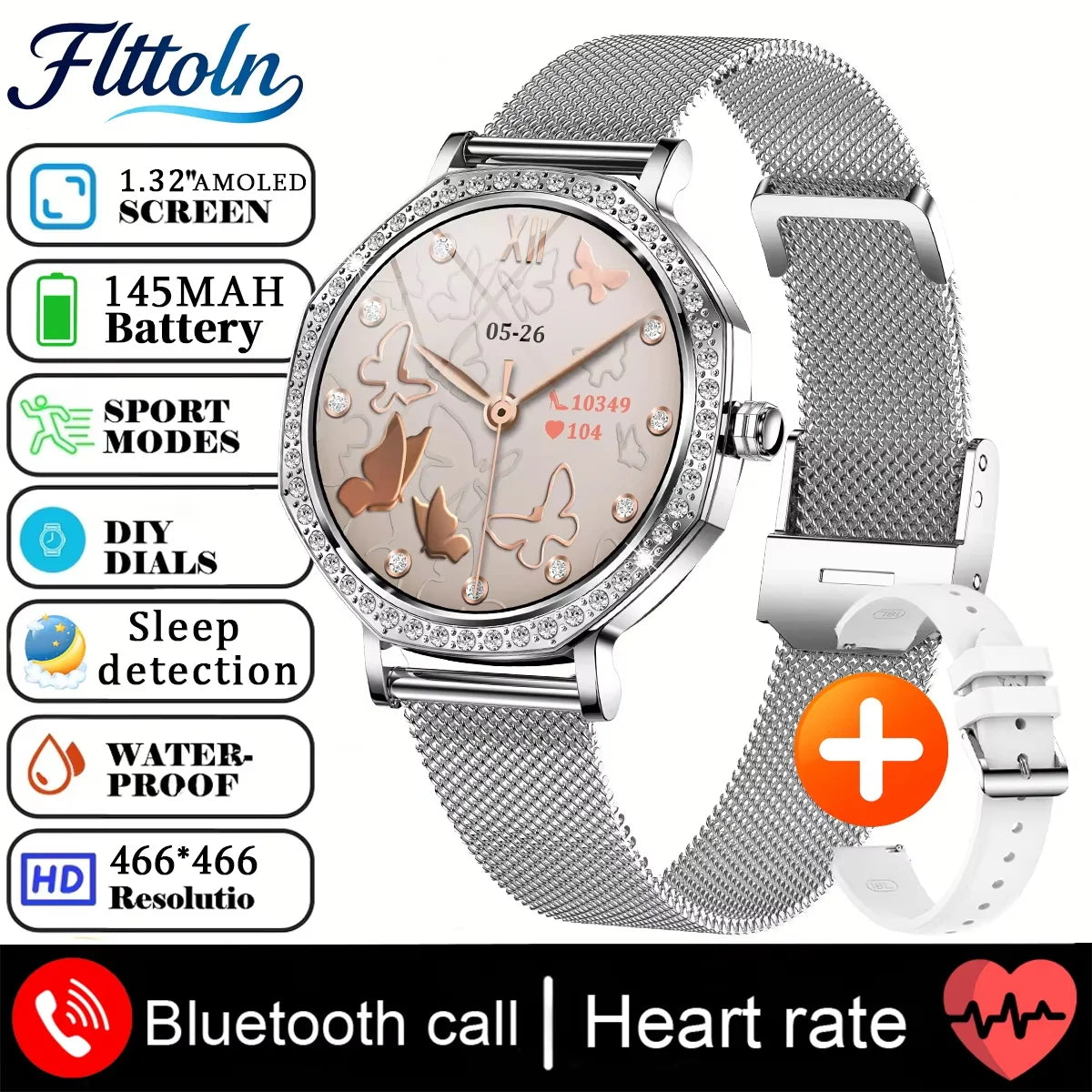 2026 New Ladies' Fashion Smartwatch Diamond Frame HD AMOLED Screen Bluetooth Call Health Monitoring Waterproof Smart Watch Gift