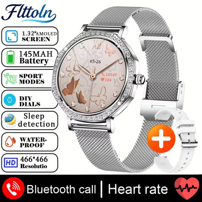 2026 New Ladies' Fashion Smartwatch Diamond Frame HD AMOLED Screen Bluetooth Call Health Monitoring Waterproof Smart Watch Gift