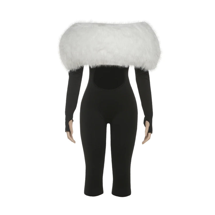 Weird Puss Furry Slash Neck Jumpsuit Woman Sexy Hollow Patchwork Full Sleeve Backless Skinny Hottie Street Autumn New Overalls