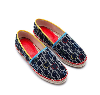 CH Fashion Monogram Print Commuter Flats Woven Material Fisherman 2025 New Luxury Brand Slip-On Women's Casual Shoes