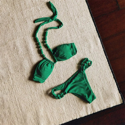 Push Up Bikinis Sexy Women Swimsuit 2025 Female Swimwear Bandeau Biquini Thong Triangle Swimming Suits Halter Bodysuit Beachwear