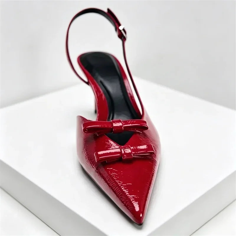 Women's Sandals Luxury Brand Designer Pointed Toe High Heel Sandals Women Sexy Red Elegant Bow Party Dress Shoes Women's Shoes