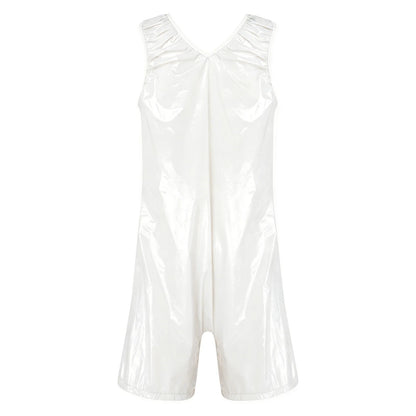 Womens Waterproof Rompers Adaptive Nightwear Glossy Sleeveless Buttons Crotch Bodysuit Sports Swimwear Special Needs Clothing
