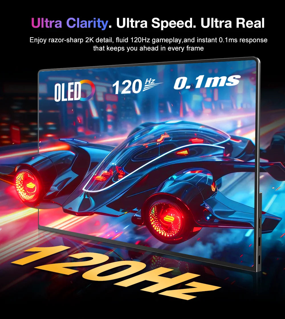 16 Inch 2K 120Hz OLED Monitor 2048×1280 100% Color Gamut VESA Mount External Screen for Laptop PS5 Switch Game Design Office
