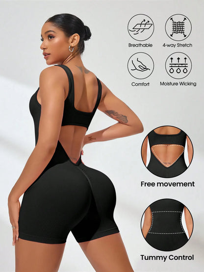 Sexy With V-shaped Exposed Waist Women's Summer Jumpsuits Fitness Daily Wear Casual Yoga Workout Jumpsuits