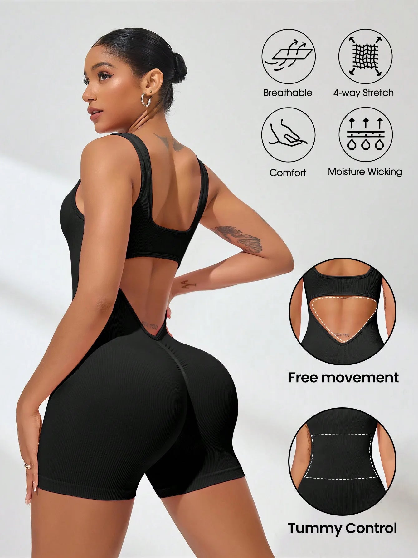 Sexy With V-shaped Exposed Waist Women's Summer Jumpsuits Fitness Daily Wear Casual Yoga Workout Jumpsuits