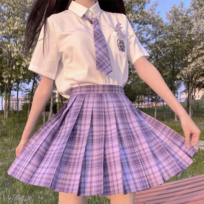 Romantic Purple Uniform JK Set Women 2025 Summer High Waist Skirts Korean Style Pleated Skirts Shirt And Tie For Cute Girls Suit