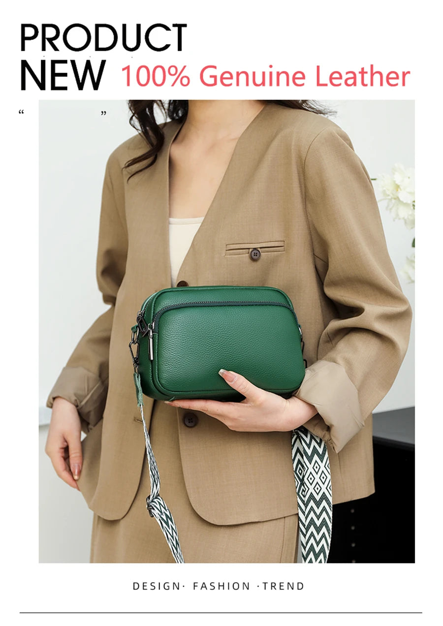Luxury Solid Color Genuine Leather Ladies Messenger Bag 100% Soft Cowhide Shoulder Crossbody Bags For Women 2023 Female Handbags