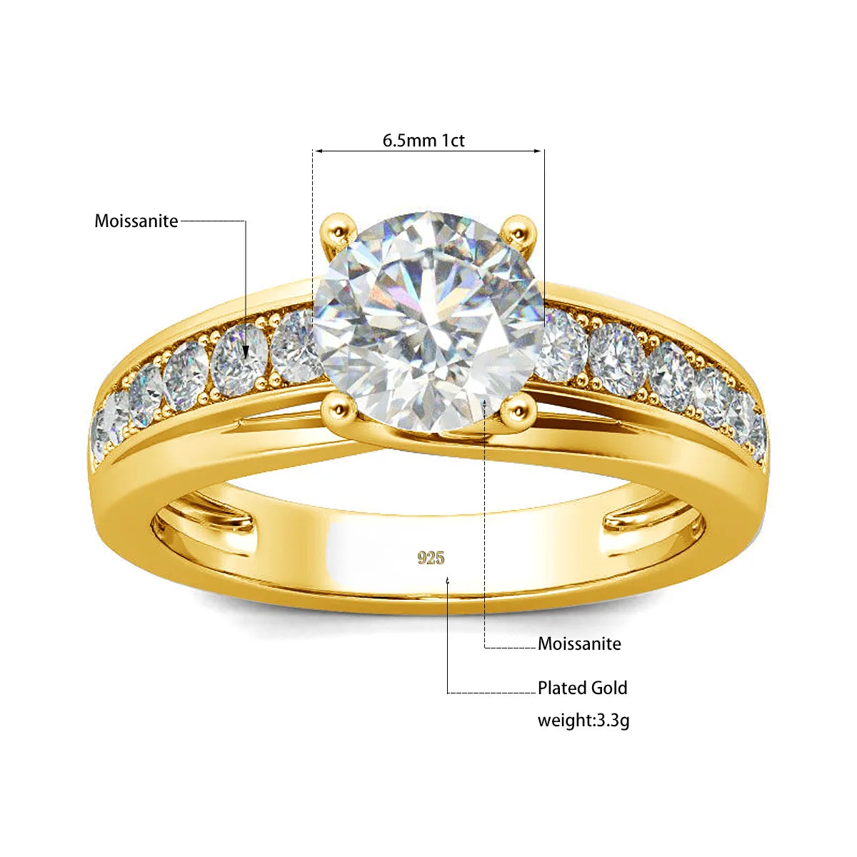 Luxury 1 Carat Moissanite Ring For Women Solid 925 Silver Rhodium Plated Luxury Wedding Jewelry With Certificate Gift Female Hot