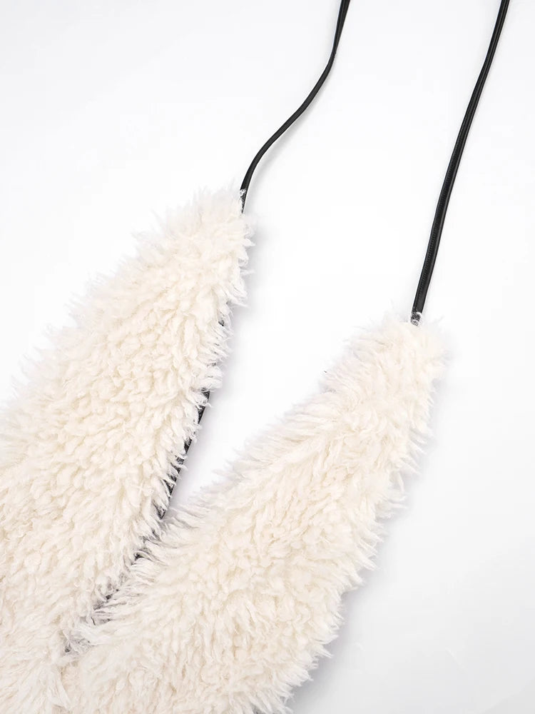 Cutenw PU Halter Furry Jumpsuit Women Sexy Lace-Up Backless Bandage Low Chest Sleeveless Hipster Street Clubwear Trend Overalls