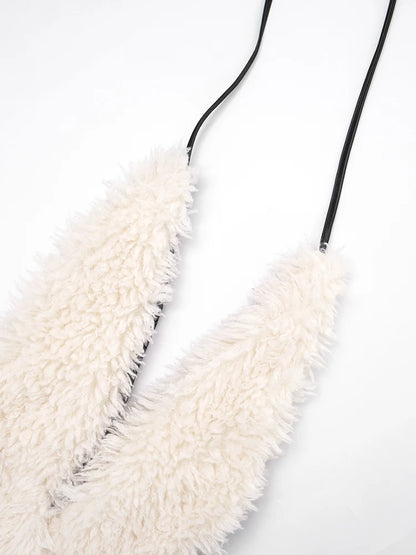 Cutenw PU Halter Furry Jumpsuit Women Sexy Lace-Up Backless Bandage Low Chest Sleeveless Hipster Street Clubwear Trend Overalls