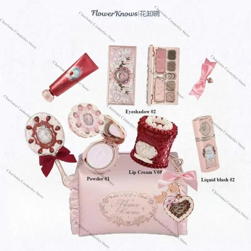 Flower Knows Strawberry Cupid Cosmetics Full Palette Lip Cream Powder Hand Cream 9-piece Set