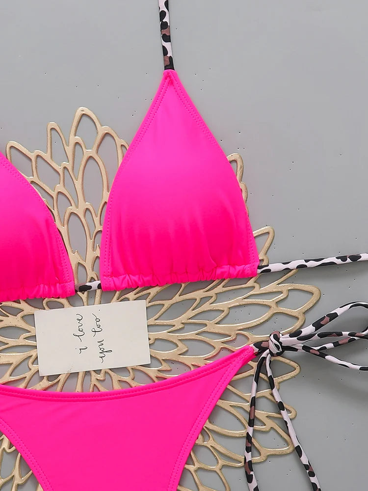 Sexy Leopard Women's Beach Bikini 2026 Swimsuit Halter Tie Micro Thong Bikinis Sets Female Swimwear for Woman Wear Bathing Suit