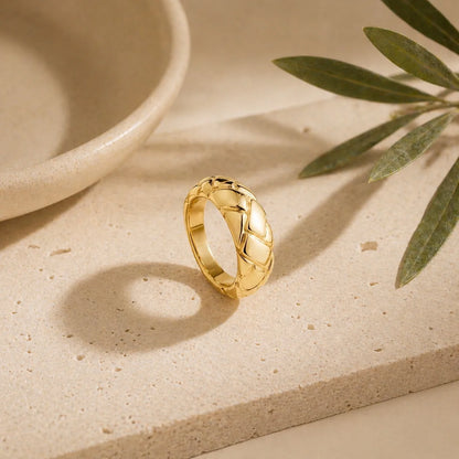 Minimalist Gold Plated Diamond Pattern Dome Ring Geometric Chunky Wide Rings Temperament Classic Wedding Jewelry Everyday Wear