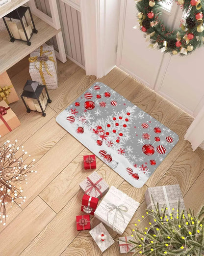 Merry Christmas Tree Snowflake Ball Navy Blue Non-slip Door Mat  Entrance Welcome Mat Balcony Hallway Rugs Christmas Decorations