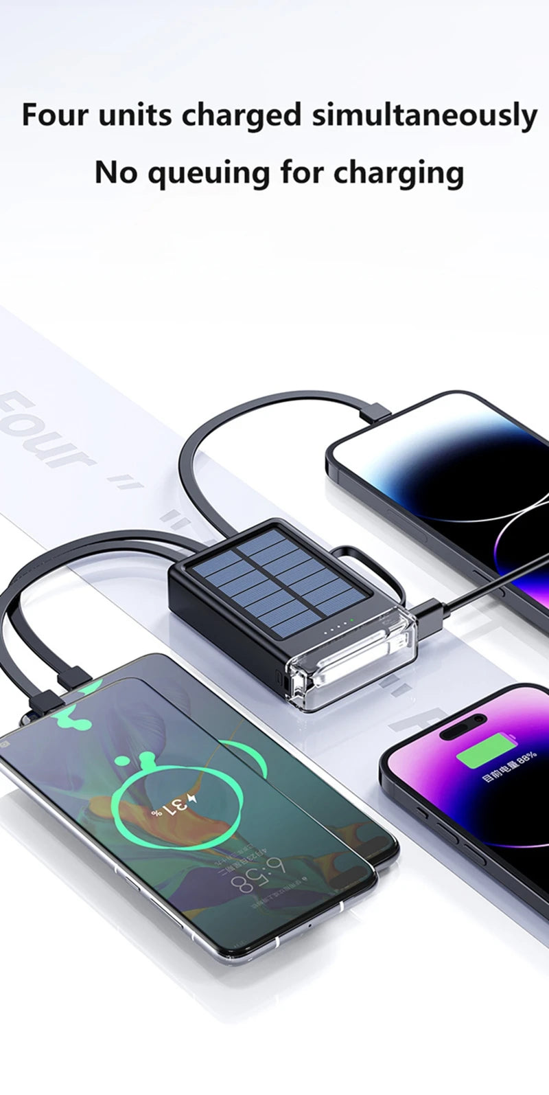 Lenovo 50000mAh Fast Charging solar compact portable LED light mobile power bank built-in cable power bank suitable for iPhone