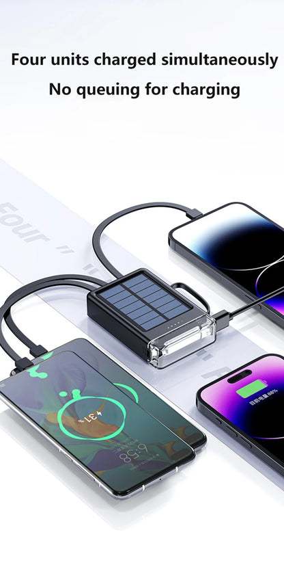 Lenovo 50000mAh Fast Charging solar compact portable LED light mobile power bank built-in cable power bank suitable for iPhone