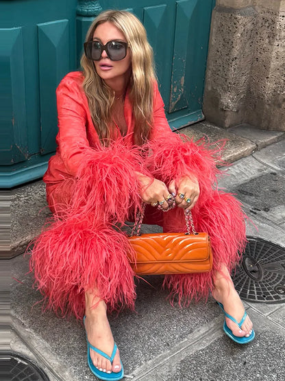 Jacquard Satin Fringe Three Piece Set Kimono Long Open Coat Wrap V Neck Top Fringe Trousers 2026 Summer Resort Lady Elegant Suit