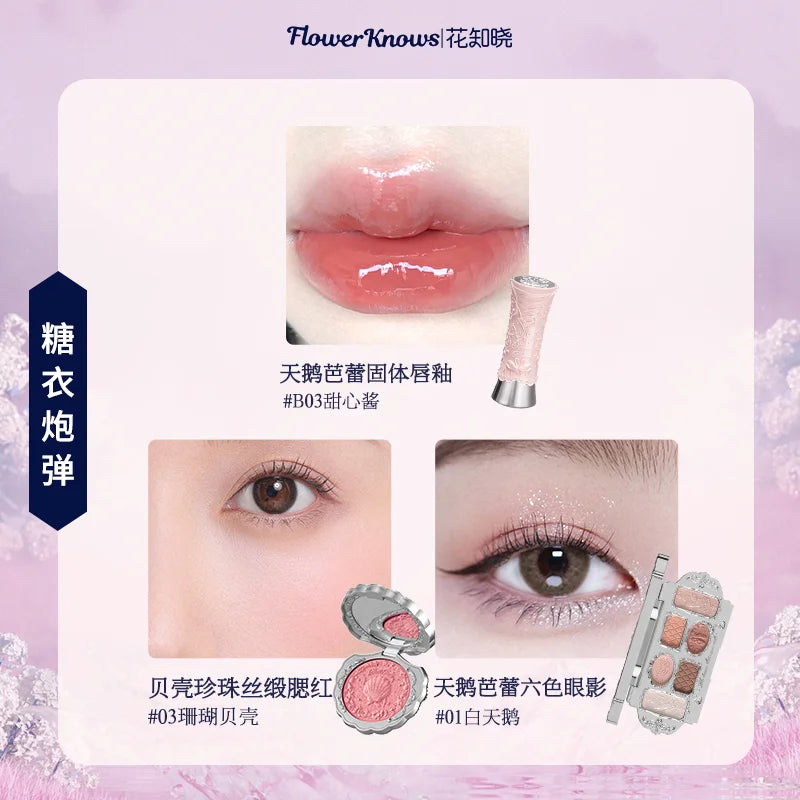 Flowerknows Complete Makeup Gift Set Long-Lasting Lip Glaze,Blush & Shimmer Eyeshadow Palette,All-in-One Beauty Kit Gift Box
